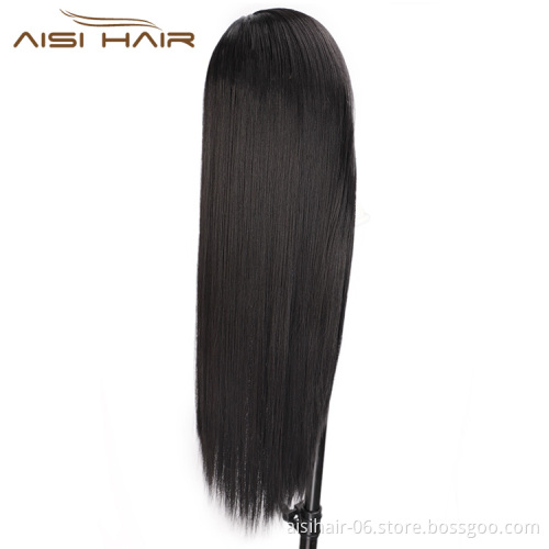 Aisi Hair 26 Inch Natural Black Wig Long Silky Straight Lace Frontal Wig Middle Part Synthetic Front Lace Hair Wigs For Women